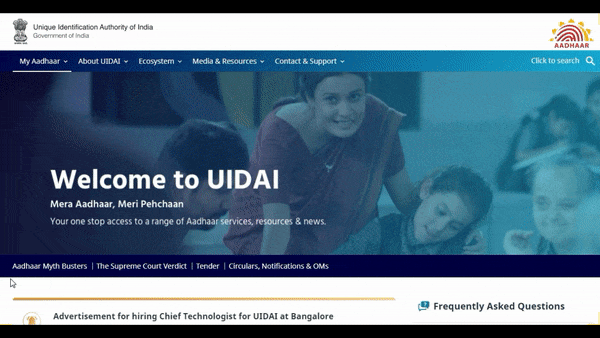 Visit Official Website Of UIDAI